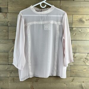 LC Lauren Conrad Womens Blouse Enchanted Woodlands Mock Neck Lace Size XL